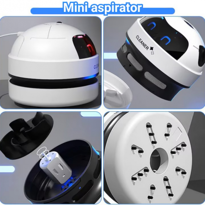 Mini aspirator portabil VarioShop®, pentru laptop, tastatura, masina, baterie reincarcabila, design compact, usor de utilizat, 8.5 x 7 cm, Alb [6]