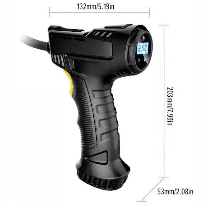Mini Compresor Auto Portabil Tip Pistol VarioShop®, Cablu 2.8 m, 10 BAR / 150 PSI, Display Digital, Lampa LED [7]