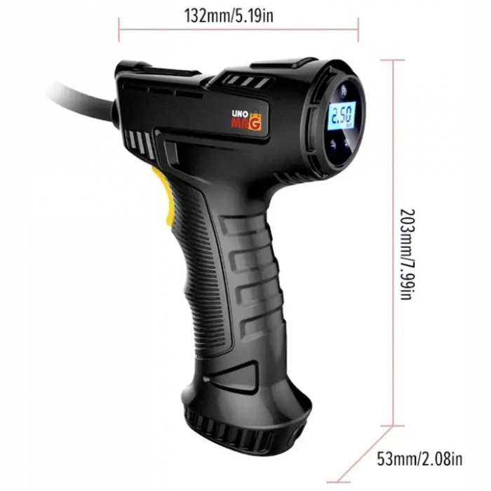 Mini Compresor Auto Portabil Tip Pistol, VarioShop®, Cablu 3m, 10 BAR / 150 PSI, Display Digital, Lampa LED [8]