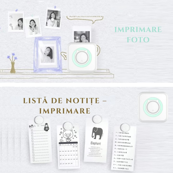 Mini imprimanta termica portabila VarioShop®, Bluetooth, fara cerneala, pentru fotografii, liste si notite, cu baterie reincarcabila si rola inclusa, Alb [7]