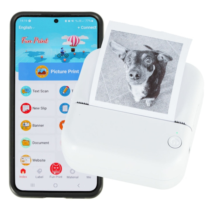 Mini imprimanta termica portabila VarioShop®, Bluetooth, fara cerneala, pentru fotografii, liste si notite, cu baterie reincarcabila si rola inclusa, Alb [11]