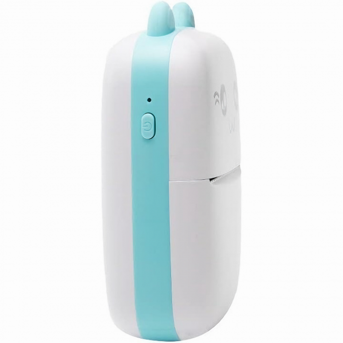Mini imprimanta termica VarioShop®, cu 15 role hartie termica, 5 carioci, Bluetooth, Compatibil iOS/Android, Imprimare APP, 1200 mAh, model pisicuta cu urechiuse albastre, 11x8x4 cm Alb/albastru [16]