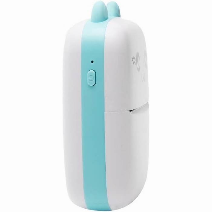Mini imprimanta termica VarioShop®, cu 15 role hartie termica, 5 carioci, Bluetooth, Compatibil iOS/Android, Imprimare APP, 1200 mAh, model pisicuta cu urechiuse albastre, 11x8x4 cm Alb/albastru [32]