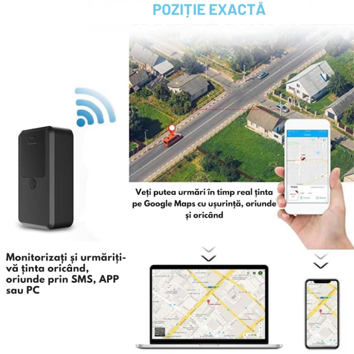 Mini localizator GPS magnetic VarioShop®, cu functie de interceptare, utilizare cu cartela SIM, Negru [2]