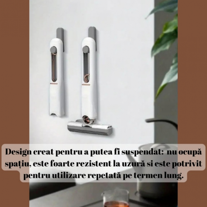 Mini Mop Portabil VarioShop®, pentru Curatarea Suprafetelor si a Geamurilor, Sistem de Storcere a Buretelui, Usor de Folosit, pentru Casa, Birou, Rotativ, Dimensiune 29 x 14.5 cm, Alb [8]