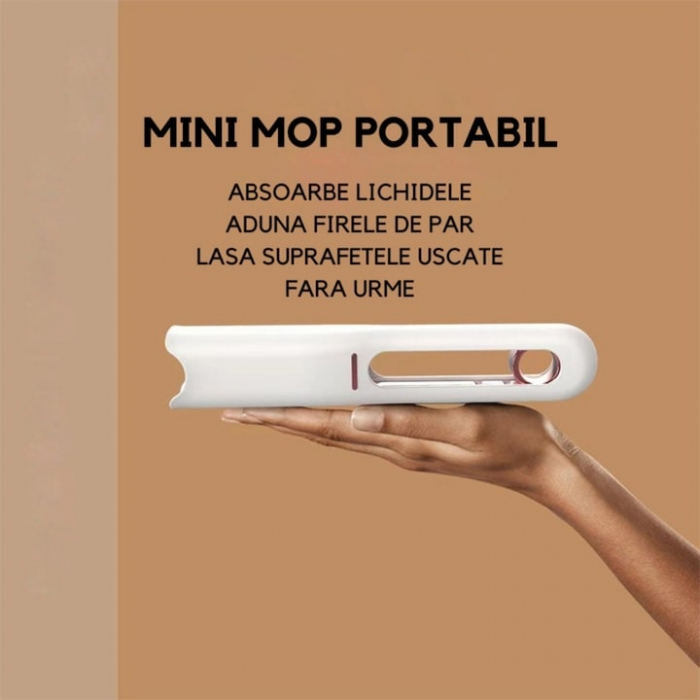 Mini Mop Portabil VarioShop®, pentru Curatarea Suprafetelor si a Geamurilor, Sistem de Storcere a Buretelui, Usor de Folosit, pentru Casa, Birou, Rotativ, Dimensiune 29 x 14.5 cm, Alb [2]