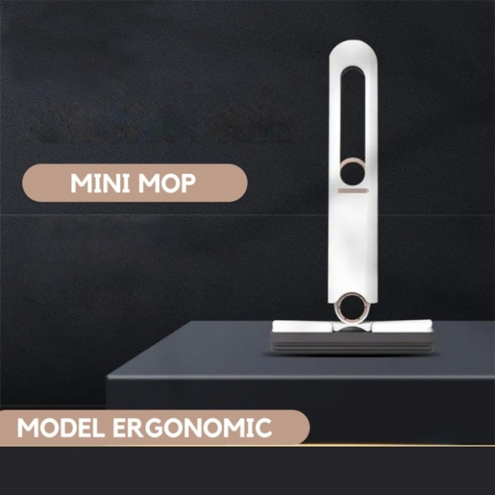 Mini Mop Portabil VarioShop®, pentru Curatarea Suprafetelor si a Geamurilor, Sistem de Storcere a Buretelui, Usor de Folosit, pentru Casa, Birou, Rotativ, Dimensiune 29 x 14.5 cm, Alb [4]
