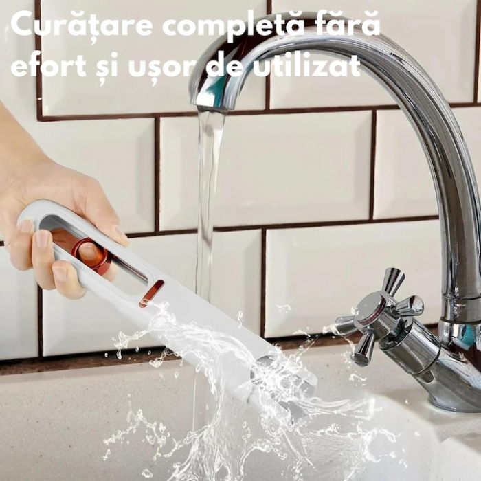Mini Mop Portabil VarioShop®, pentru Curatarea Suprafetelor si a Geamurilor, Sistem de Storcere a Buretelui, Usor de Folosit, pentru Casa, Birou, Rotativ, Dimensiune 29 x 14.5 cm, Alb [10]