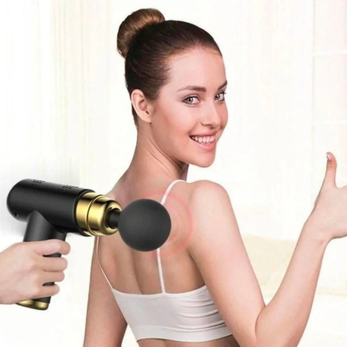 Mini pistol de masaj portabil VarioShop®, 4 capete, 6 viteze, incarcare USB-C, pentru relaxare musculara, negru [9]
