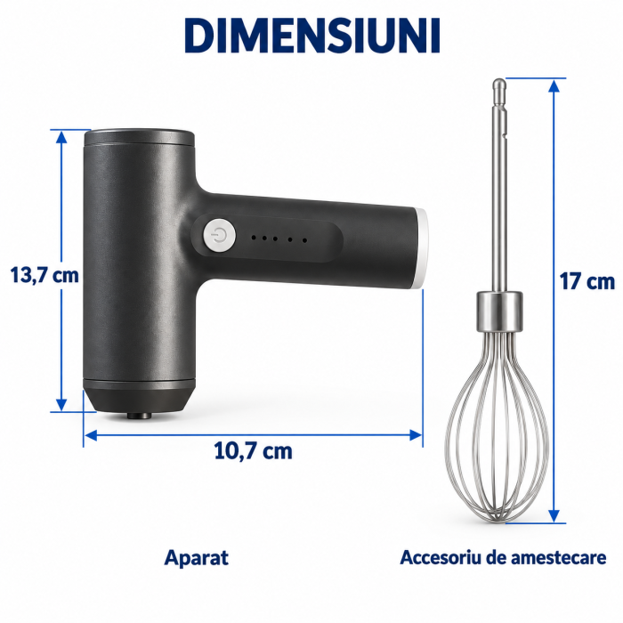 Mixer de mana fara fir VarioShop®, 3 viteze, 2 accesorii din inox, acumulator 1200 mAh, incarcare Micro-USB, 15 W, negru [4]