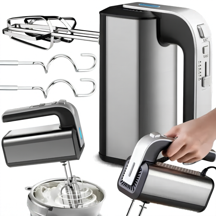 Mixer de mana VarioShop®, 300W, pentru prajituri, creme si aluat, 5 viteze, functie Turbo, accesorii incluse, argintiu [3]