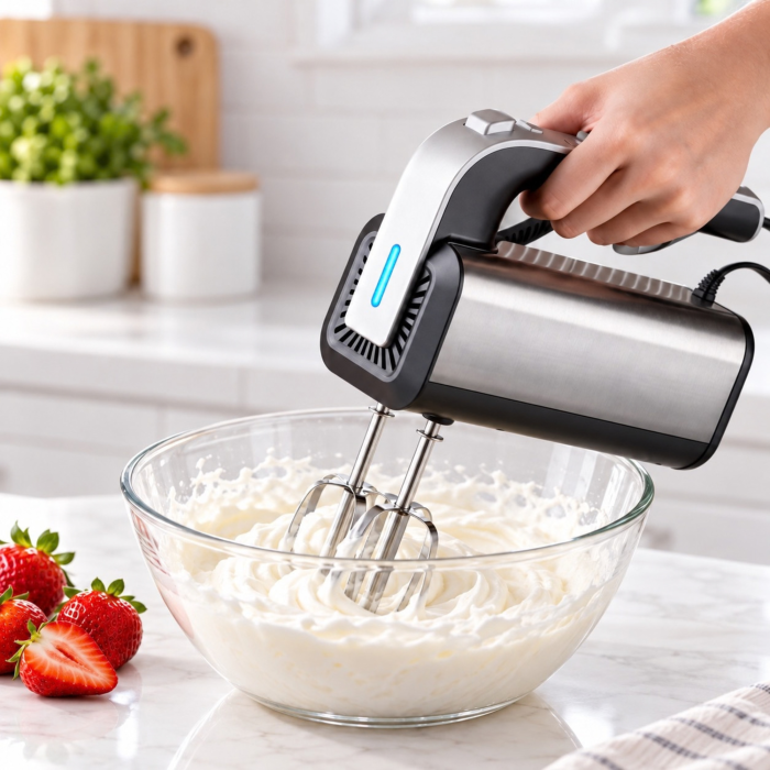 Mixer de mana VarioShop®, 300W, pentru prajituri, creme si aluat, 5 viteze, functie Turbo, accesorii incluse, argintiu [6]