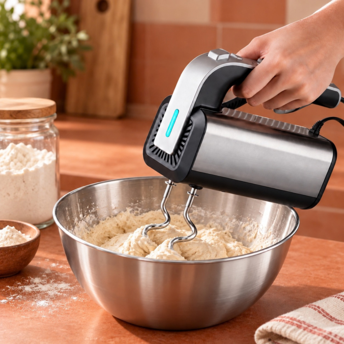 Mixer de mana VarioShop®, 300W, pentru prajituri, creme si aluat, 5 viteze, functie Turbo, accesorii incluse, argintiu [9]