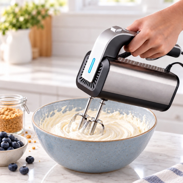 Mixer de mana VarioShop®, 300W, pentru prajituri, creme si aluat, 5 viteze, functie Turbo, accesorii incluse, argintiu [5]