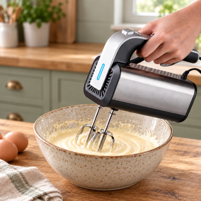 Mixer de mana VarioShop®, 300W, pentru prajituri, creme si aluat, 5 viteze, functie Turbo, accesorii incluse, argintiu [8]