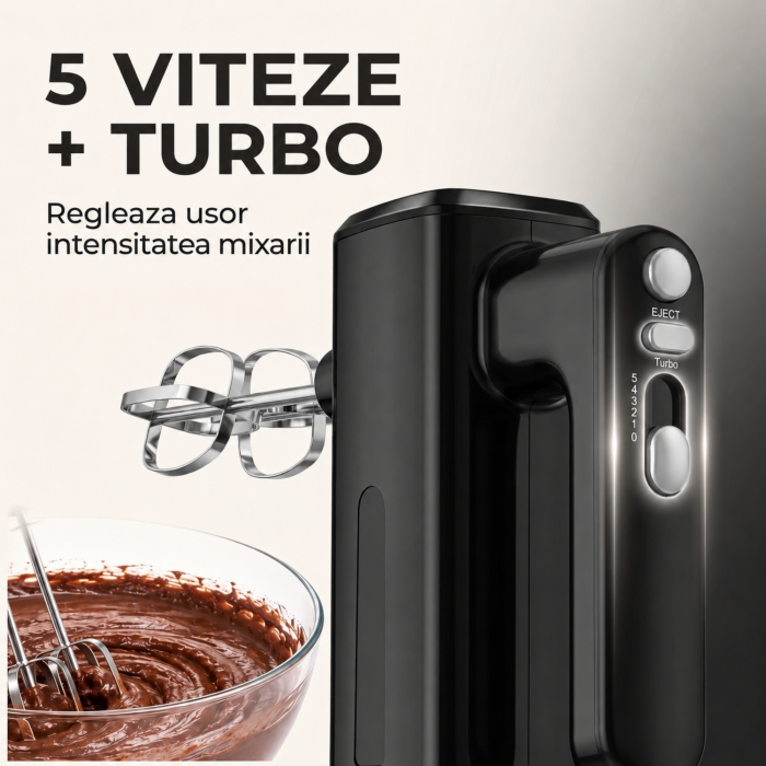 Mixer de mana VarioShop®, 800W, pentru prajituri, creme si aluat, 5 viteze, functie Turbo, accesorii incluse [5]