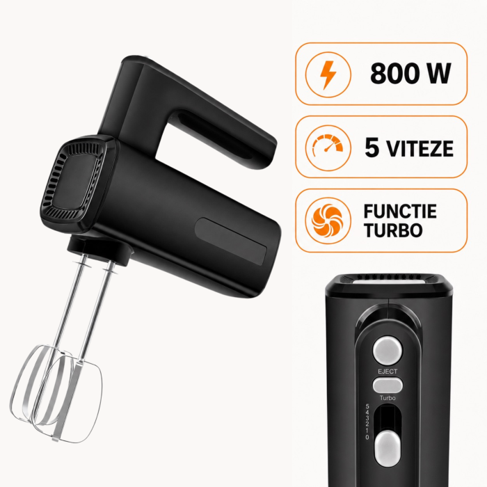 Mixer de mana VarioShop®, 800W, pentru prajituri, creme si aluat, 5 viteze, functie Turbo, accesorii incluse [8]