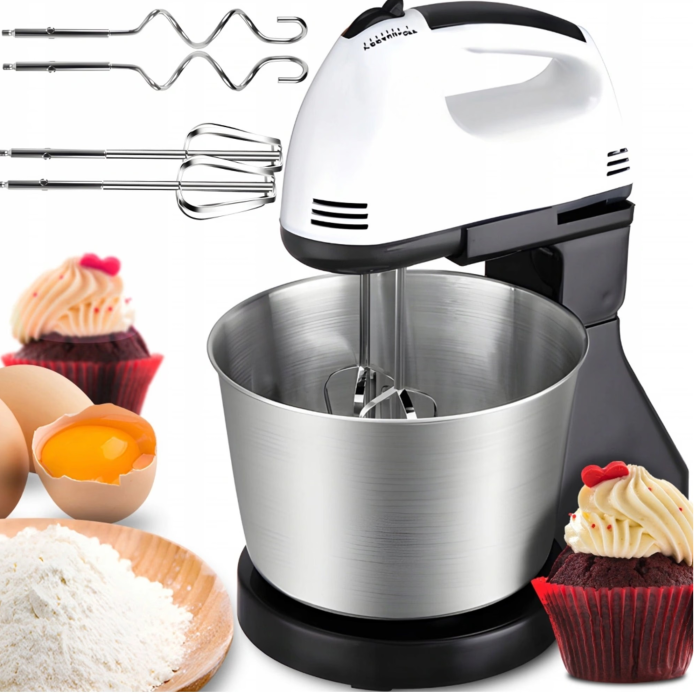 Mixer de mana Varioshop cu bol din inox, 7 viteze, 100W motor cu miez din cupru, functie Turbo, 4 accesorii pentru mixare si framantare, robot bucatarie compact pentru prajituri si aluaturi [3]