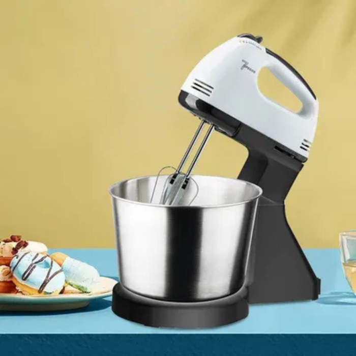 Mixer de mana Varioshop cu bol din inox, 7 viteze, 100W motor cu miez din cupru, functie Turbo, 4 accesorii pentru mixare si framantare, robot bucatarie compact pentru prajituri si aluaturi [9]