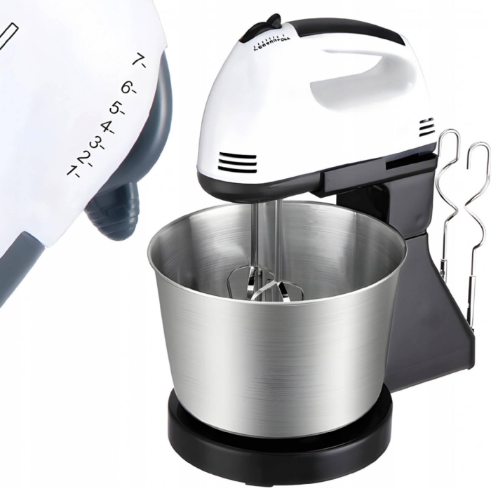 Mixer de mana Varioshop cu bol din inox, 7 viteze, 100W motor cu miez din cupru, functie Turbo, 4 accesorii pentru mixare si framantare, robot bucatarie compact pentru prajituri si aluaturi [2]