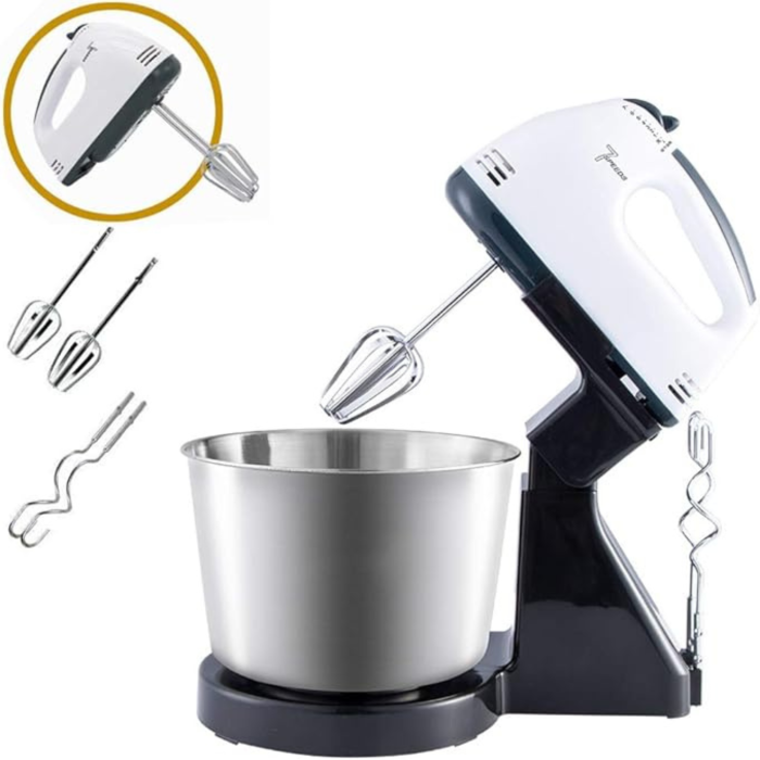 Mixer de mana Varioshop cu bol din inox, 7 viteze, 100W motor cu miez din cupru, functie Turbo, 4 accesorii pentru mixare si framantare, robot bucatarie compact pentru prajituri si aluaturi [8]