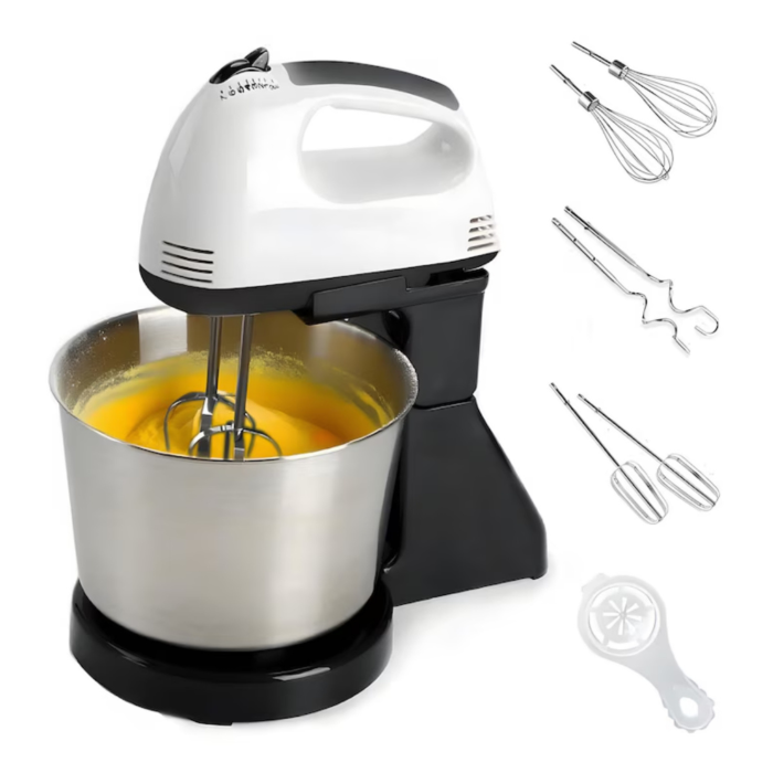 Mixer de mana Varioshop cu bol din inox, 7 viteze, 100W motor cu miez din cupru, functie Turbo, 4 accesorii pentru mixare si framantare, robot bucatarie compact pentru prajituri si aluaturi [4]