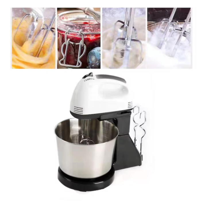 Mixer de mana Varioshop cu bol din inox, 7 viteze, 100W motor cu miez din cupru, functie Turbo, 4 accesorii pentru mixare si framantare, robot bucatarie compact pentru prajituri si aluaturi [6]