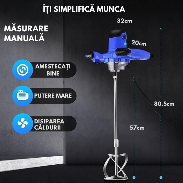 Mixer electric pentru ciment si mortar VarioShop®, 550W, 1700 RPM, 6 trepte de viteza, paleta 120 mm [3]