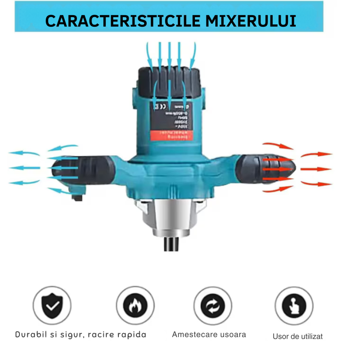 Mixer electric profesional VarioShop® 2800W, albastru, malaxor pentru mortar, adeziv, vopsea și beton, 6 trepte de viteză, motor din cupru, filet M14, utilizare intensiva [3]