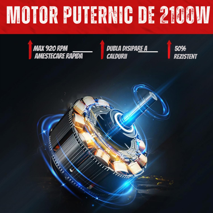 Mixer electric profesional VarioShop® 2800W, malaxor mortar adeziv si beton, 6 trepte viteza, motor cupru, filet M14, mixer constructii puternic, utilizare intensiva [5]