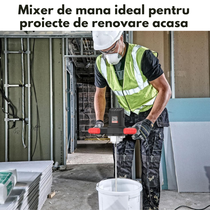Mixer electric profesional VarioShop® 2800W, malaxor mortar adeziv si beton, 6 trepte viteza, motor cupru, filet M14, mixer constructii puternic, utilizare intensiva [8]
