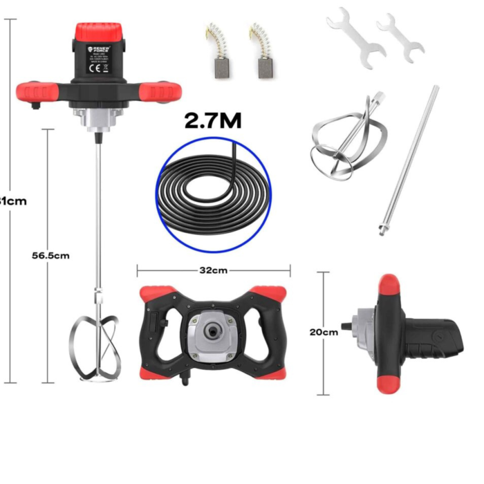 Mixer electric profesional VarioShop® 2800W, malaxor mortar adeziv si beton, 6 trepte viteza, motor cupru, filet M14, mixer constructii puternic, utilizare intensiva [4]