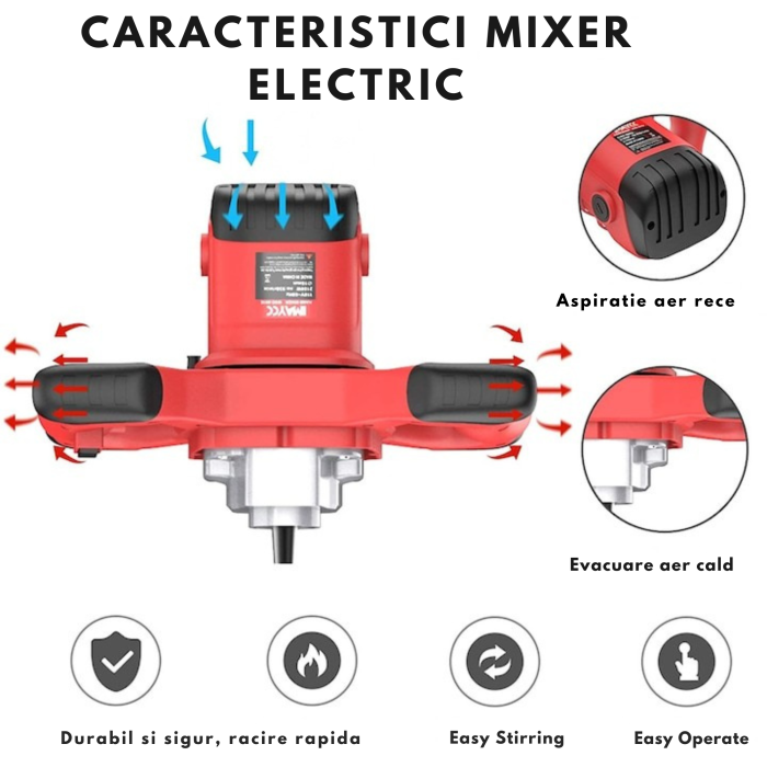 Mixer electric profesional VarioShop® 2800W, malaxor mortar adeziv si beton, 6 trepte viteza, motor cupru, filet M14, mixer constructii puternic, utilizare intensiva [2]