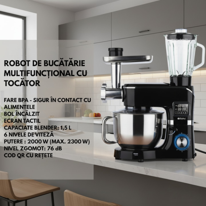 Mixer planetar multifunctional VarioShop® cu bol incalzit, tocator, 1.5L, 2000W, 6 trepte, ecran tactil, 6.2L, accesorii pentru carne, paste si prajituri [5]