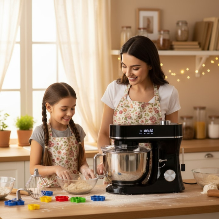 Mixer planetar profesional cu bol incalzit VarioShop®, 5.7 L, 2000 W, 11 trepte de viteza, ecran tactil digital, 3 accesorii incluse, robot de bucatarie multifunctional pentru aluaturi, creme si deser [8]