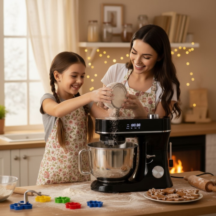 Mixer planetar profesional cu bol incalzit VarioShop®, 5.7 L, 2000 W, 11 trepte de viteza, ecran tactil digital, 3 accesorii incluse, robot de bucatarie multifunctional pentru aluaturi, creme si deser [2]