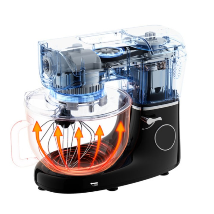 Mixer planetar profesional VarioShop®, bol incalzit, 5.5 L, 2000 W, 11 viteze, afisaj digital, 3 accesorii incluse, functii de framantare, batere, amestecare si fermentare, pentru aluaturi, creme, pai [7]