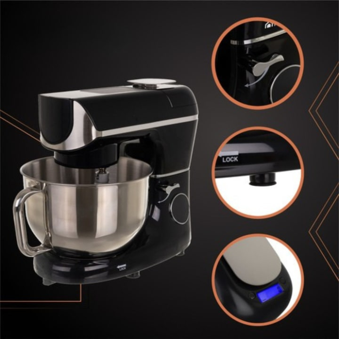Mixer planetar profesional VarioShop®, bol incalzit, 5.5 L, 2000 W, 11 viteze, afisaj digital, 3 accesorii incluse, functii de framantare, batere, amestecare si fermentare, pentru aluaturi, creme, pai [8]