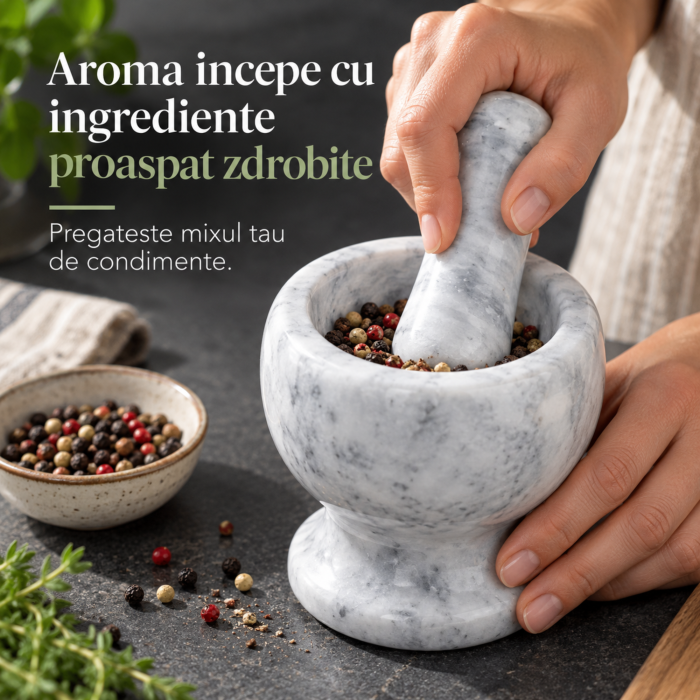 Mojar cu pistil VarioShop®, pentru zdrobirea condimentelor, ierburilor, semintelor si nucilor, suprafata neteda, marmura, 11 x 10,7 x 9 cm, gri [5]