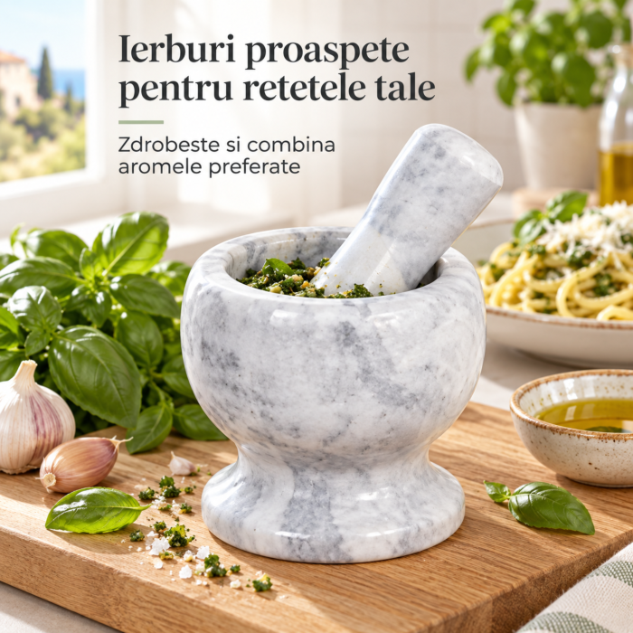 Mojar cu pistil VarioShop®, pentru zdrobirea condimentelor, ierburilor, semintelor si nucilor, suprafata neteda, marmura, 11 x 10,7 x 9 cm, gri [3]