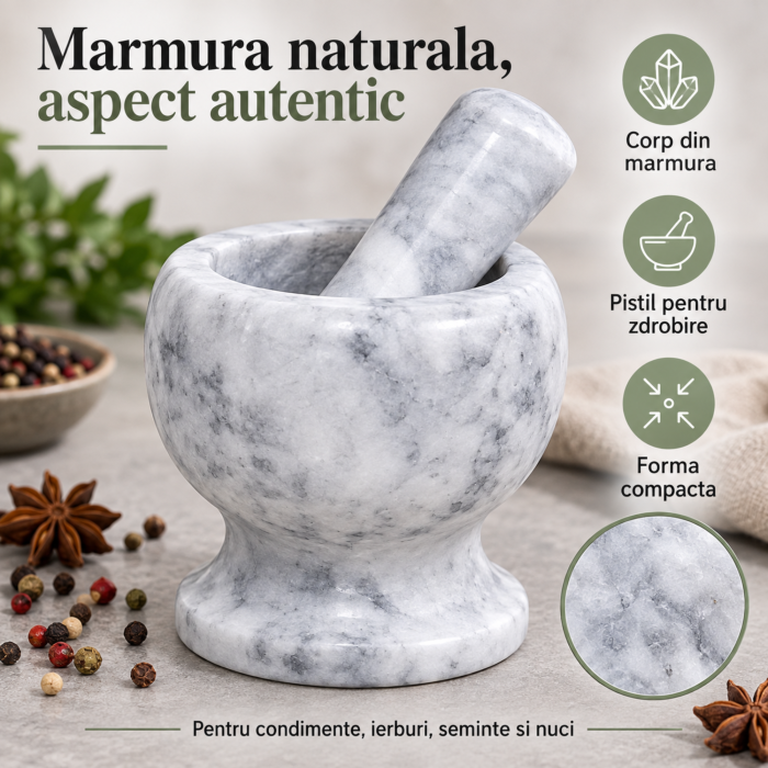 Mojar cu pistil VarioShop®, pentru zdrobirea condimentelor, ierburilor, semintelor si nucilor, suprafata neteda, marmura, 11 x 10,7 x 9 cm, gri [2]