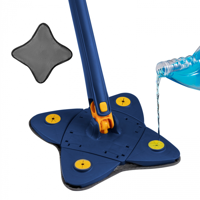 Mop cu Cap in Forma de Stea VarioShop®, Rotire 360 grade, Telescopic, Curatare usoara, Potrivit pentru gresie, marmura, ceramica, lemn, sticla etc., 140 x 24 cm, Albastru/galben [41]