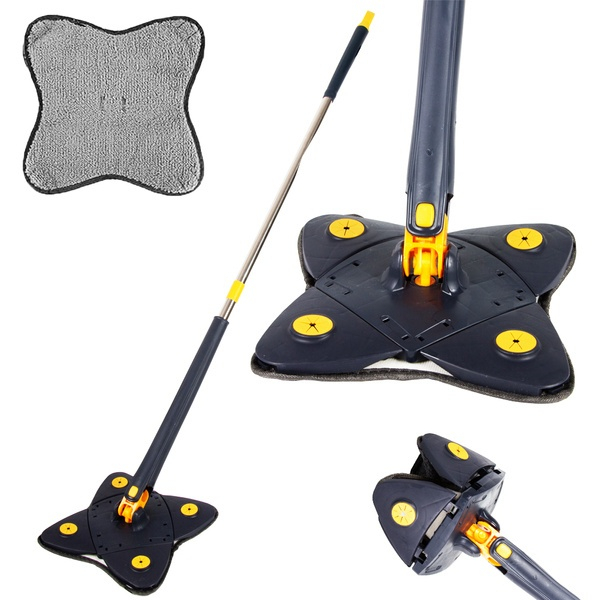 Mop cu Cap in Forma de Stea VarioShop®, Rotire 360 grade, Telescopic, Curatare usoara, Potrivit pentru gresie, marmura, ceramica, lemn, sticla etc., 140 x 24 cm, Albastru/galben [28]