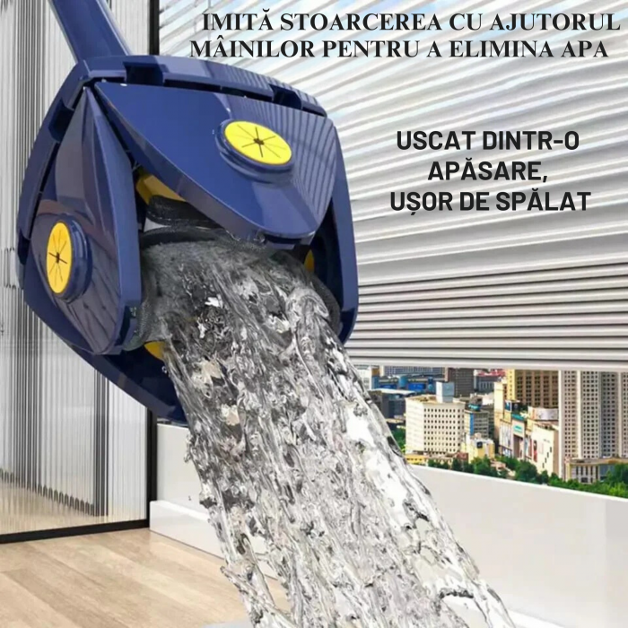 Mop cu Cap in Forma de Stea VarioShop®, Rotire 360 grade, Telescopic, Curatare usoara, Potrivit pentru gresie, marmura, ceramica, lemn, sticla etc., 140 x 24 cm, Albastru/galben [37]