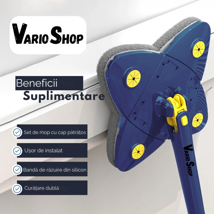 Mop cu Cap in Forma de Stea VarioShop®, Rotire 360 grade, Telescopic, Curatare usoara, Potrivit pentru gresie, marmura, ceramica, lemn, sticla etc., 140 x 24 cm, Albastru/galben [38]