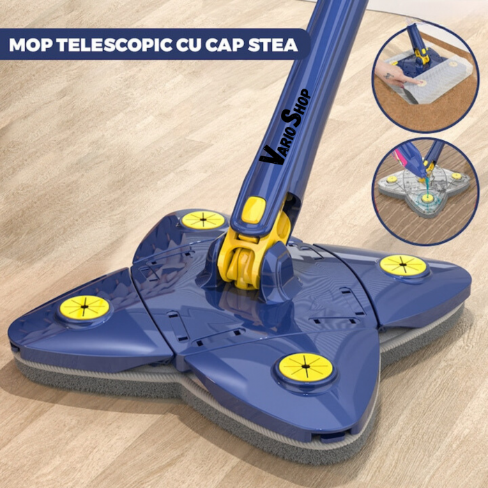 Mop cu Cap in Forma de Stea VarioShop®, Rotire 360 grade, Telescopic, Curatare usoara, Potrivit pentru gresie, marmura, ceramica, lemn, sticla etc., 140 x 24 cm, Albastru/galben [3]