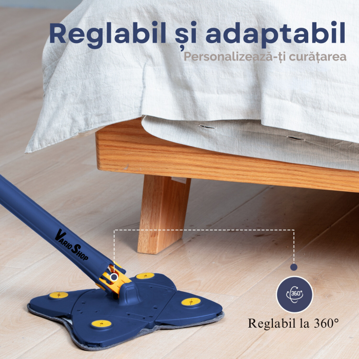 Mop cu Cap in Forma de Stea VarioShop®, Rotire 360 grade, Telescopic, Curatare usoara, Potrivit pentru gresie, marmura, ceramica, lemn, sticla etc., 140 x 24 cm, Albastru/galben [6]