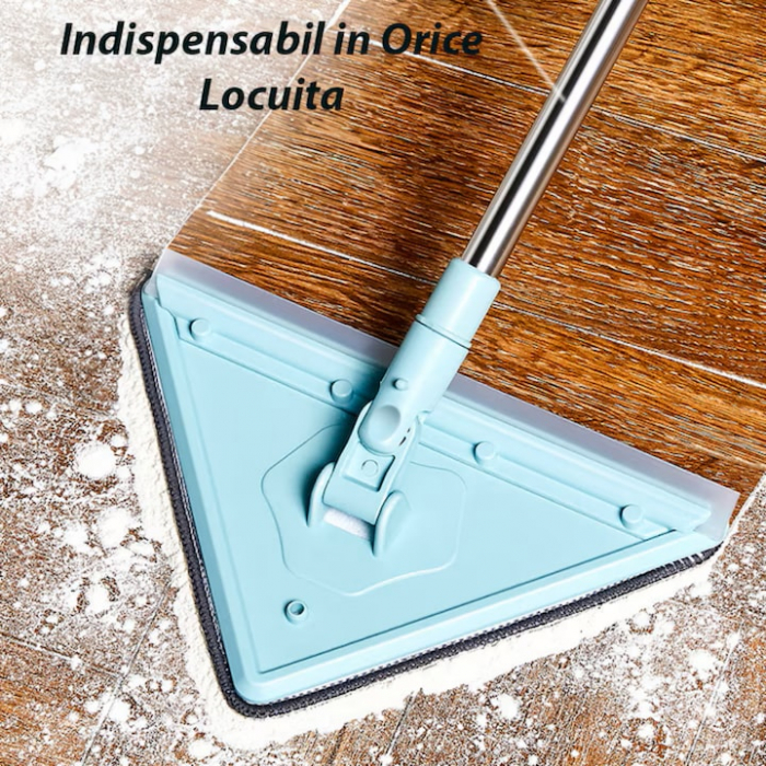 Mop cu Cap Triunghiular VarioShop®, Pliabil, Rotire 360 de Grade, Laveta Microfibra, Prevazut cu Racleta, Maner Reglabil 61 - 91cm, Verde [9]