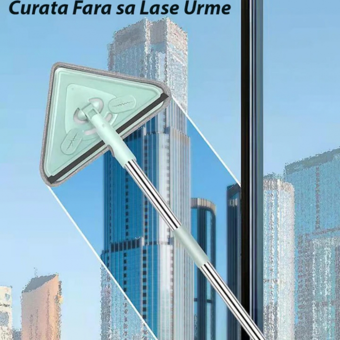 Mop cu Cap Triunghiular VarioShop®, Pliabil, Rotire 360 de Grade, Laveta Microfibra, Prevazut cu Racleta, Maner Reglabil 61 - 91cm, Verde [7]