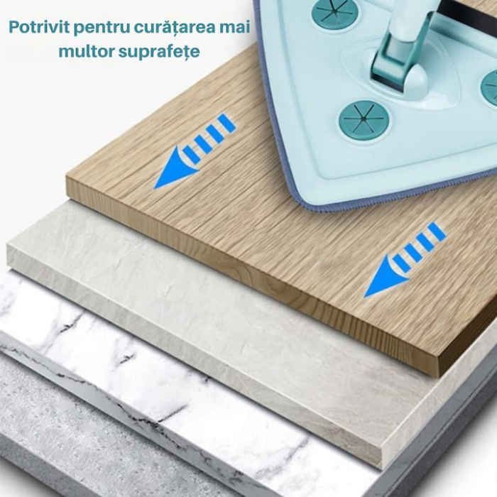 Mop cu Cap Triunghiular VarioShop®, Pliabil, Rotire 360 de Grade, Laveta Microfibra, Prevazut cu Racleta, Maner Reglabil 61 - 91cm, Verde [14]